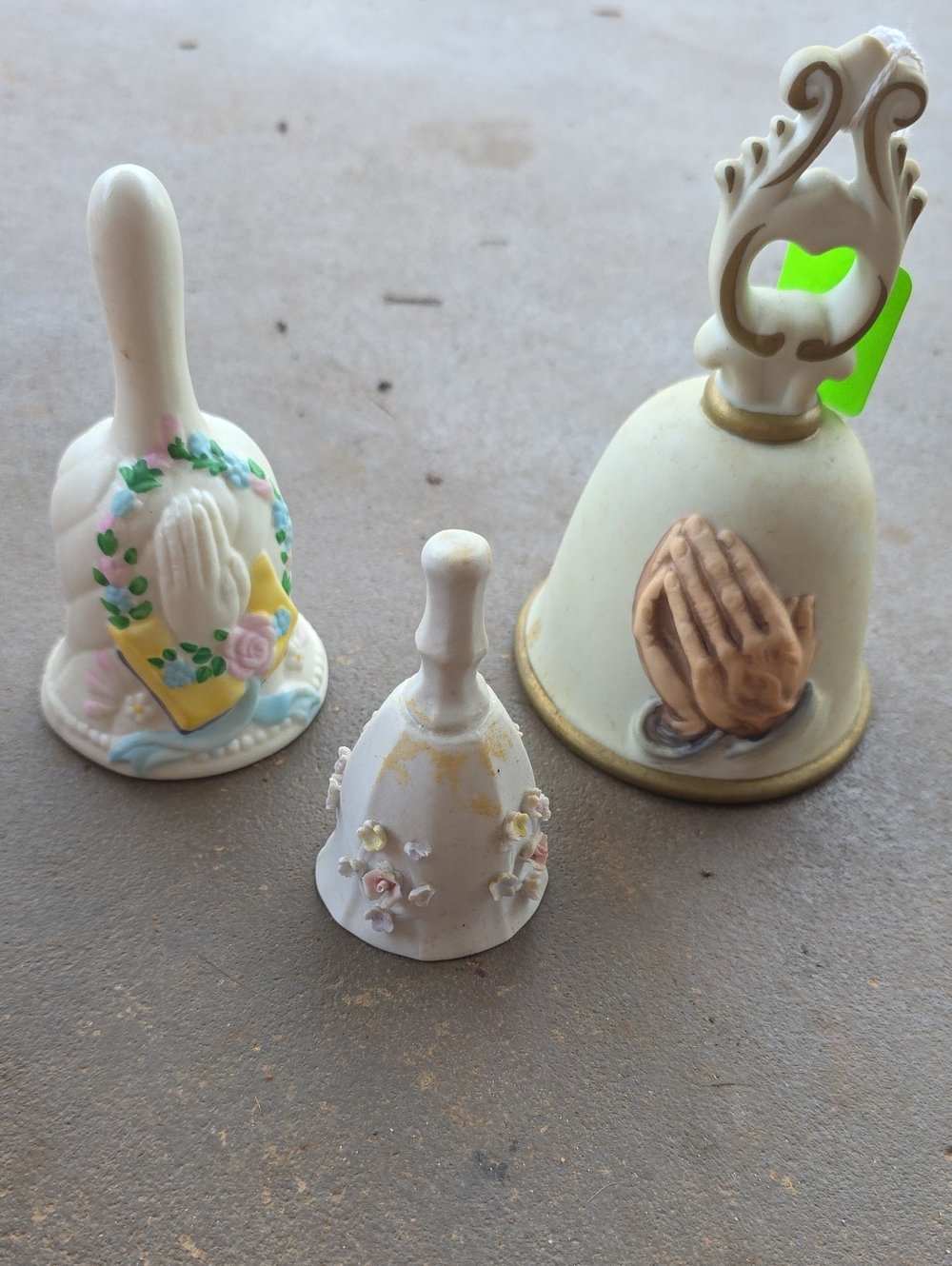 Set of Three Ceramic Prayer Bells - Ivory and Pastel Floral